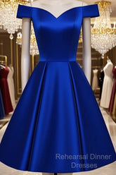 Backless Homecoming Dress,Royal Blue Beaded A Line Satin Cocktail Dress